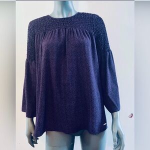 Michael Michael Kors M Purple & Black  Smocked Peasant Blouse GUC